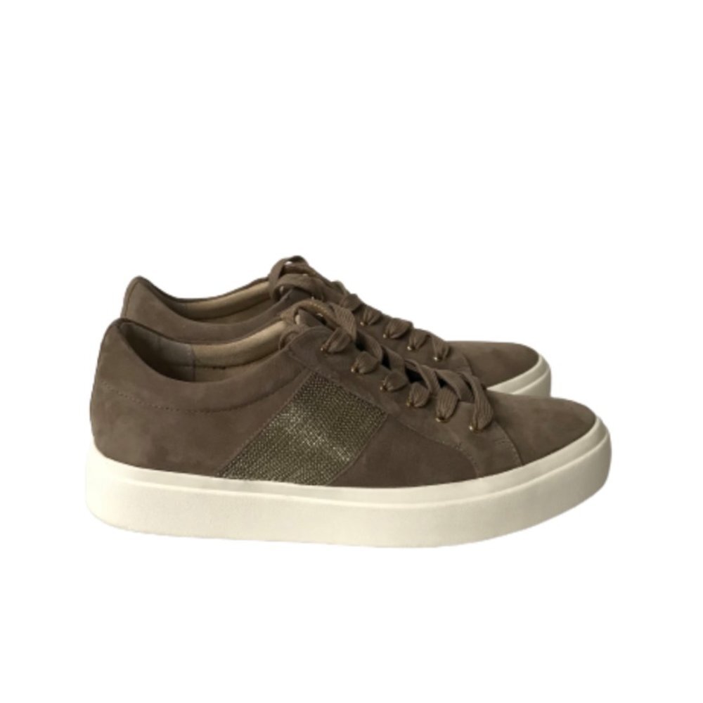 NEW Vaneli Yavin Platform Sneakers Womens 8 Brown Military Suede Chain Beaded